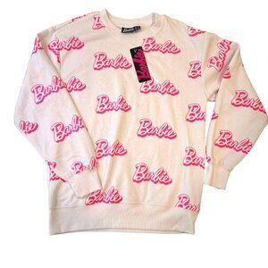 Barbie White and Pink Logo Crewneck Sweatshirt Women’s Size S